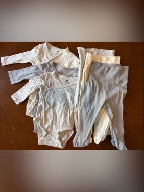 H&M organic cotton light dusty blue striped Bodysuits & Pants Set